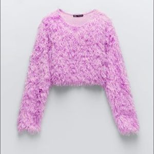 Zara - Tonal Feather Effect Sweater Strawberry Cropped sweatshirt
